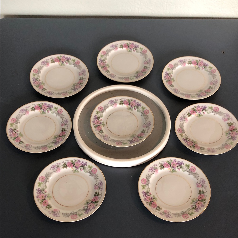 NORITAKE JAPAN 1950’s ROSSLINE 5147 SET OF EIGHT 7 1/2” SALAD PLATES